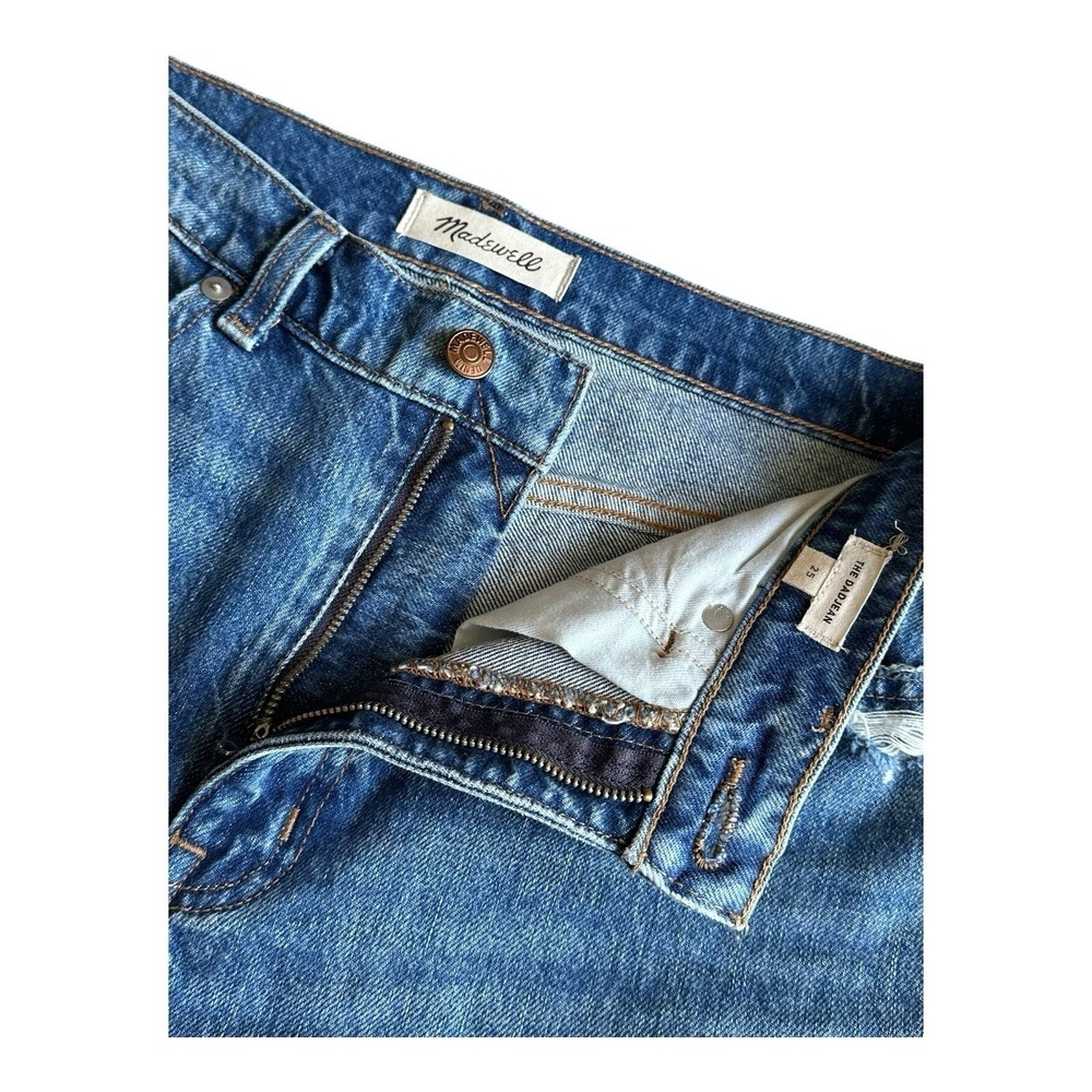 MADEWELL Wide 29" Inseam Leg Crop Destressed Denim Blue High Waist Sz 25 - Picture 2 of 14